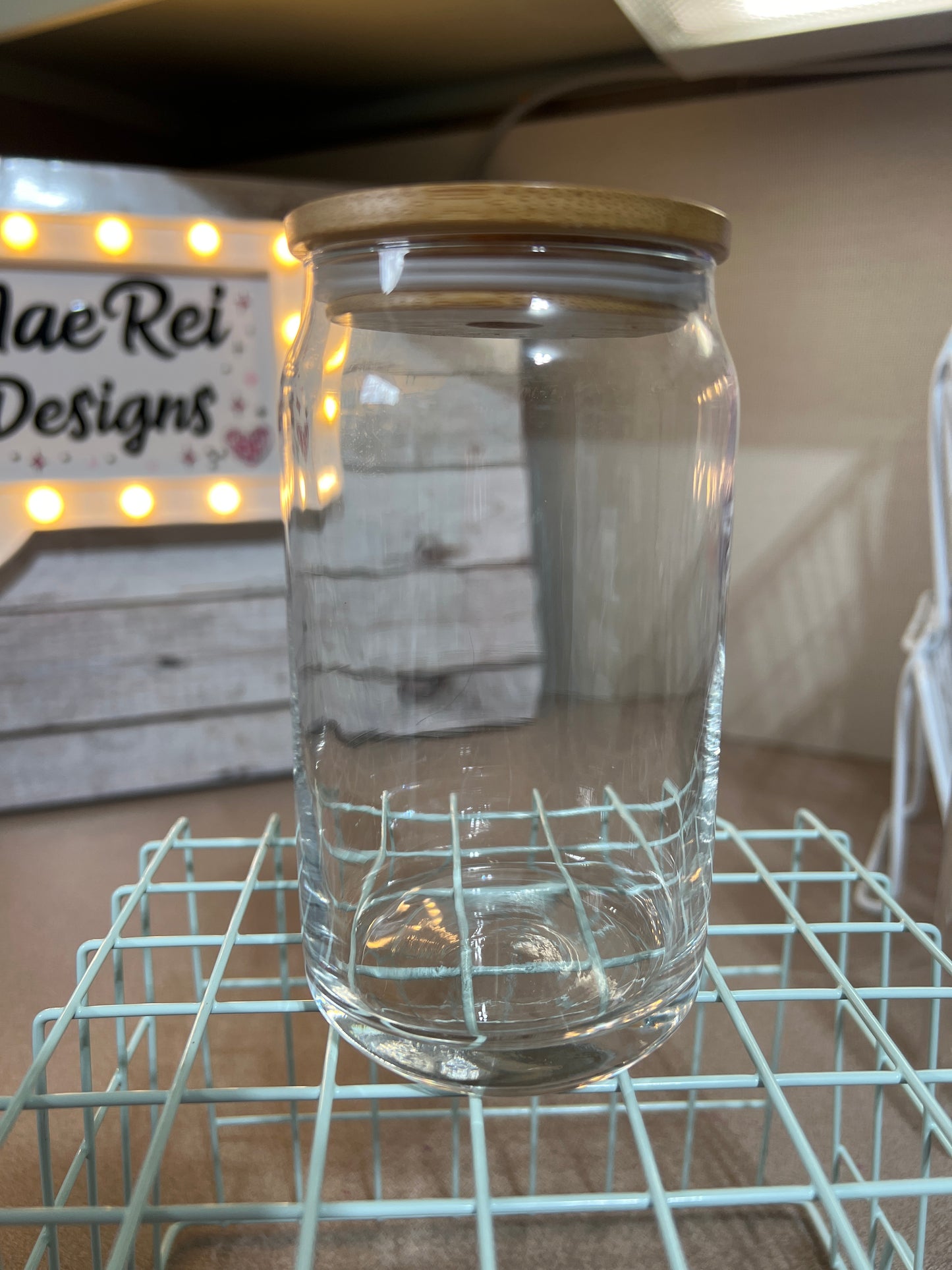 16 oz GLASS can w/bamboo lid & glass straw (non-glitter globe)