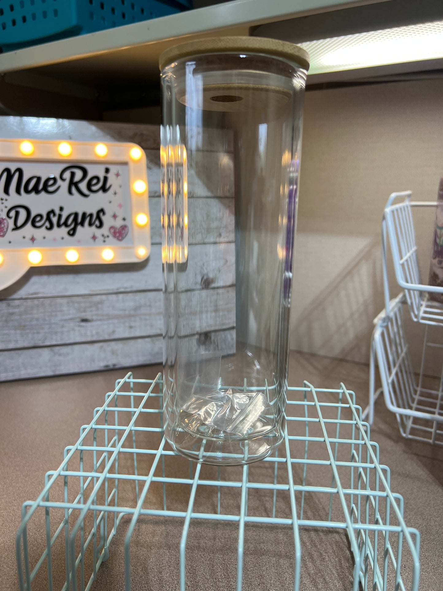 25 oz GLASS Glitter globe w/bamboo lid