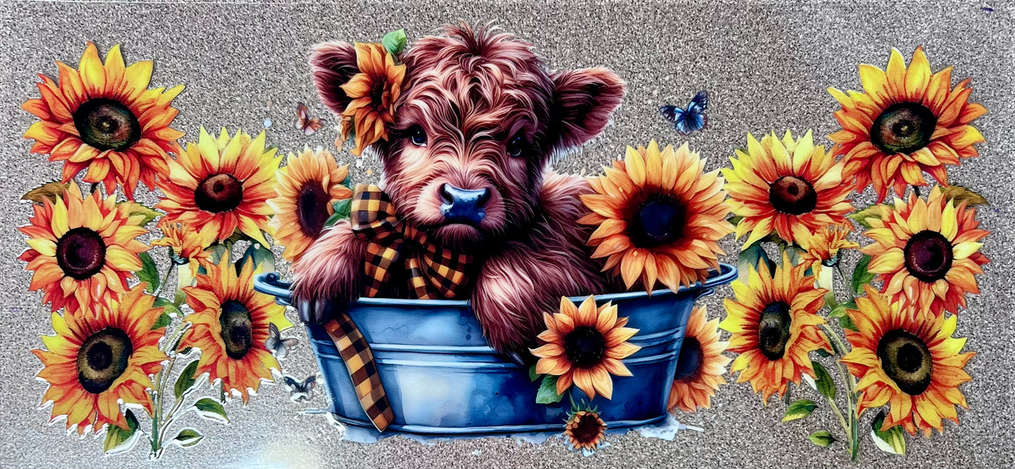 Highland Cow…Sunflowers…Yellow checked bow✔️