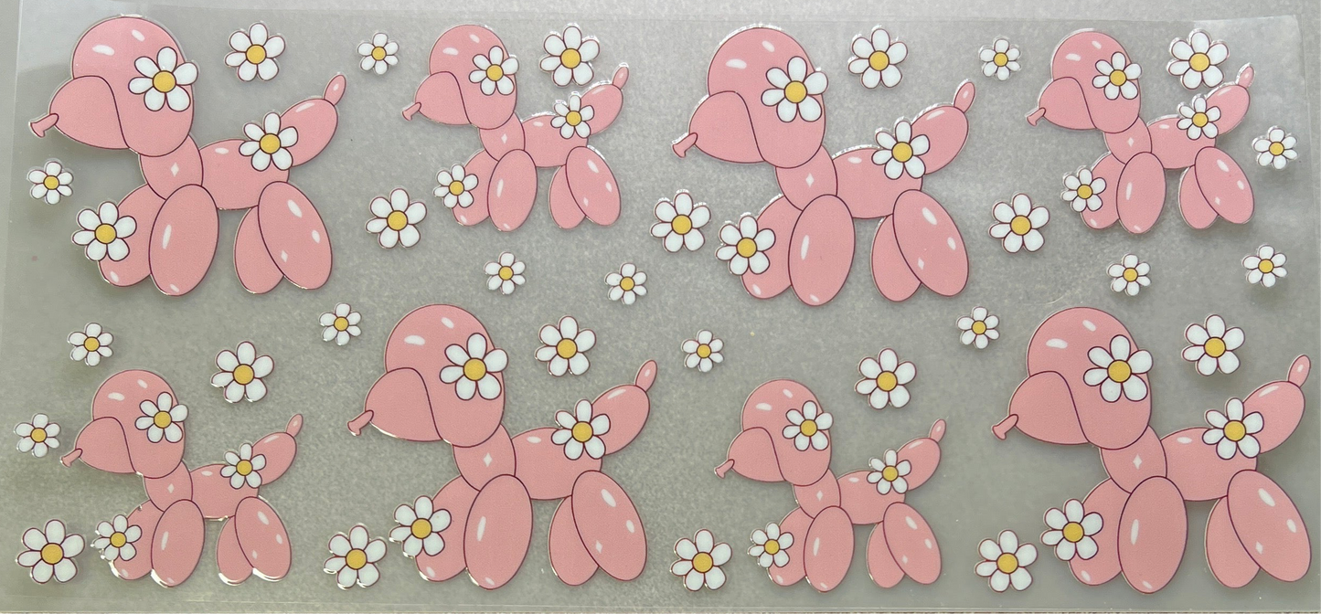 Pink balloon dogs with flowers