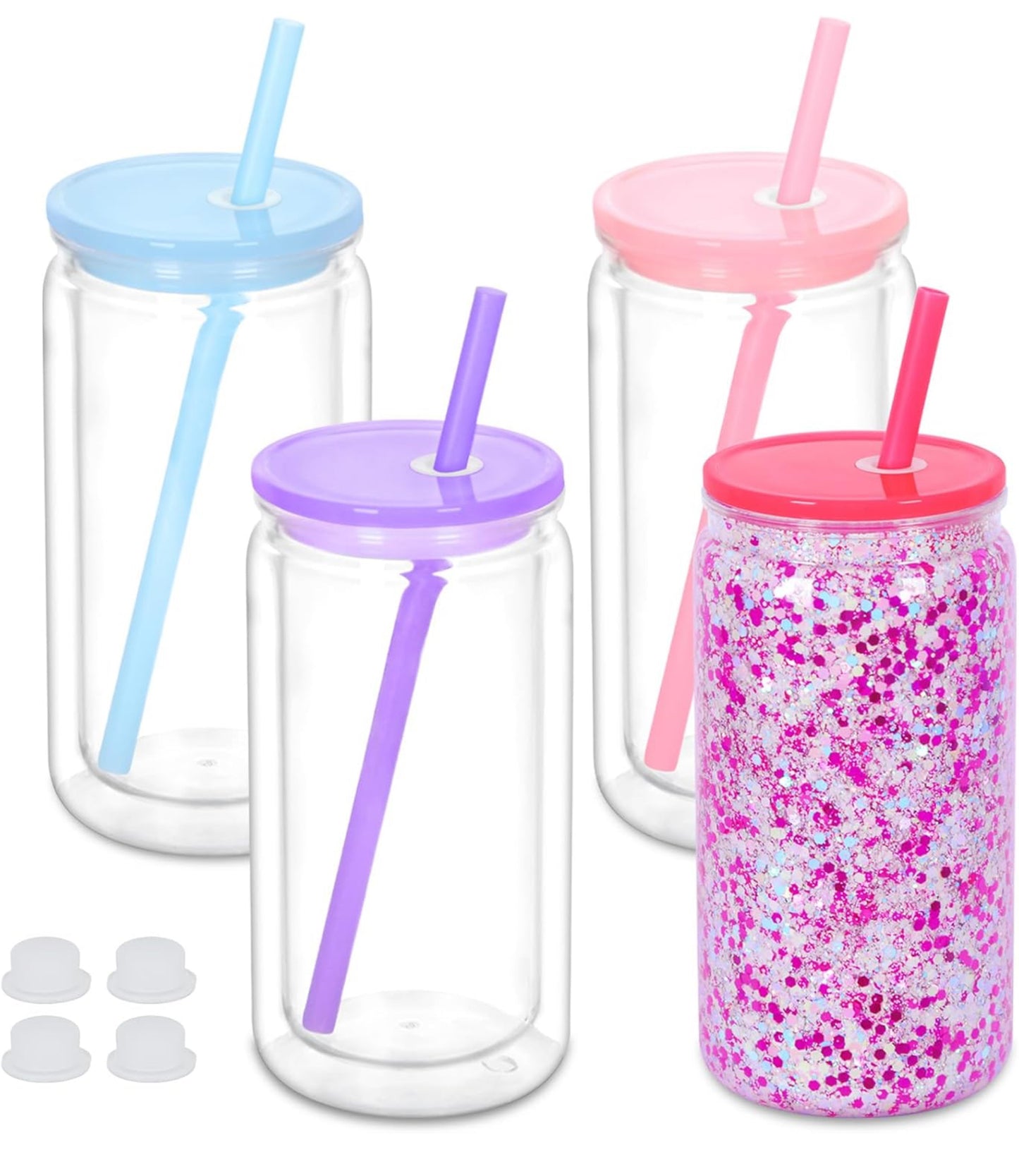 16 oz ACRYLIC glitter globe w/colored lid