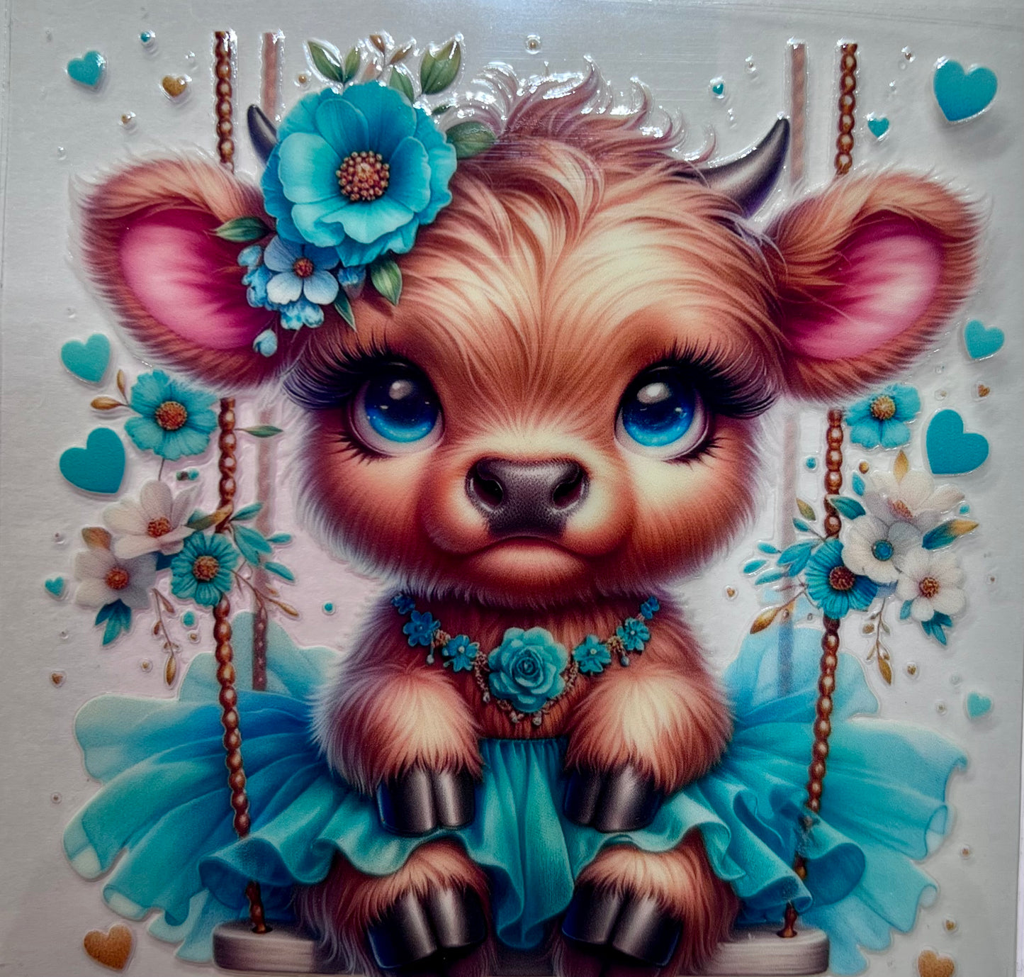 Aqua cow on swing Decal