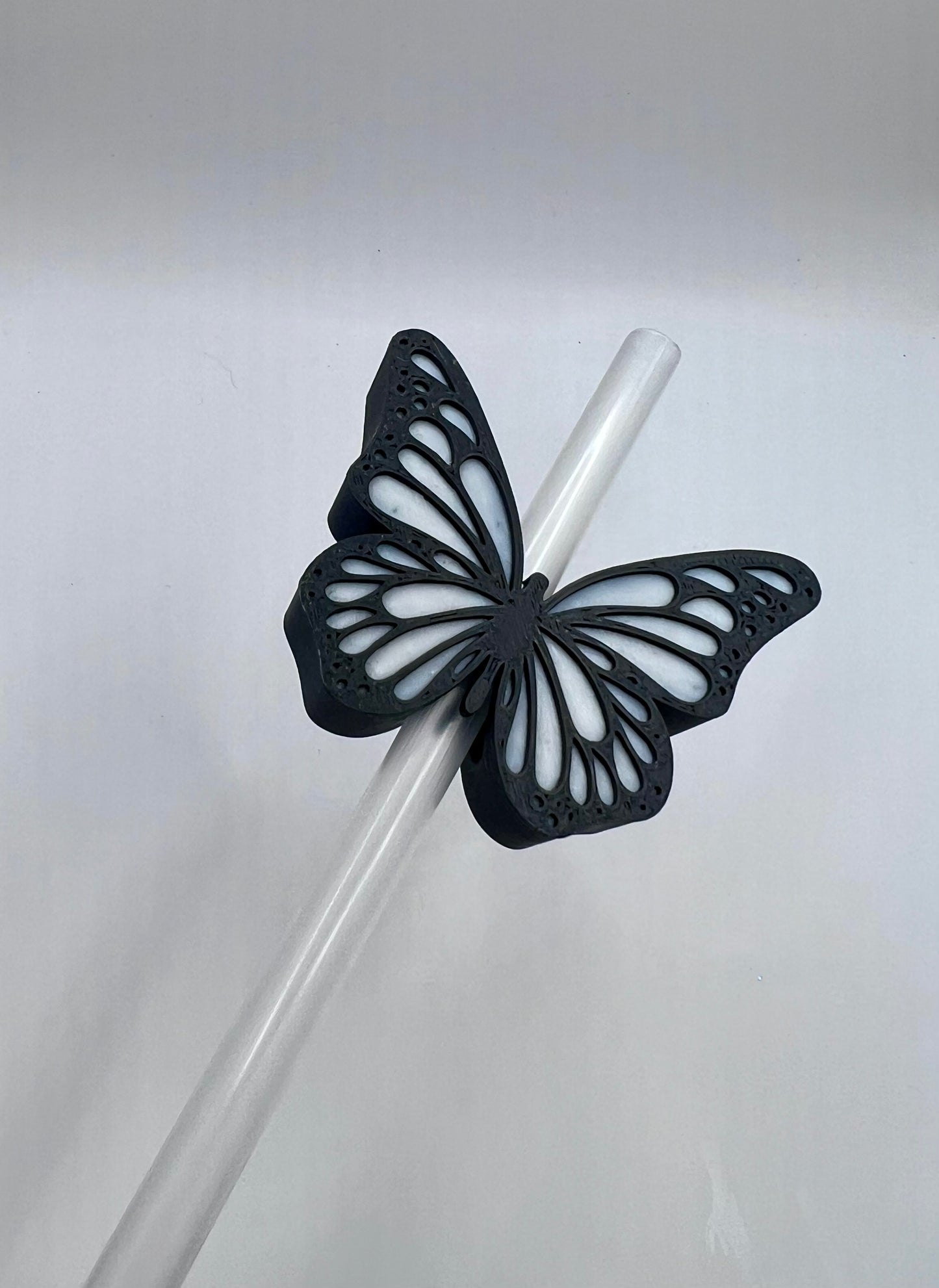 Blk/Wht Butterfly Straw Topper (3D Printed)