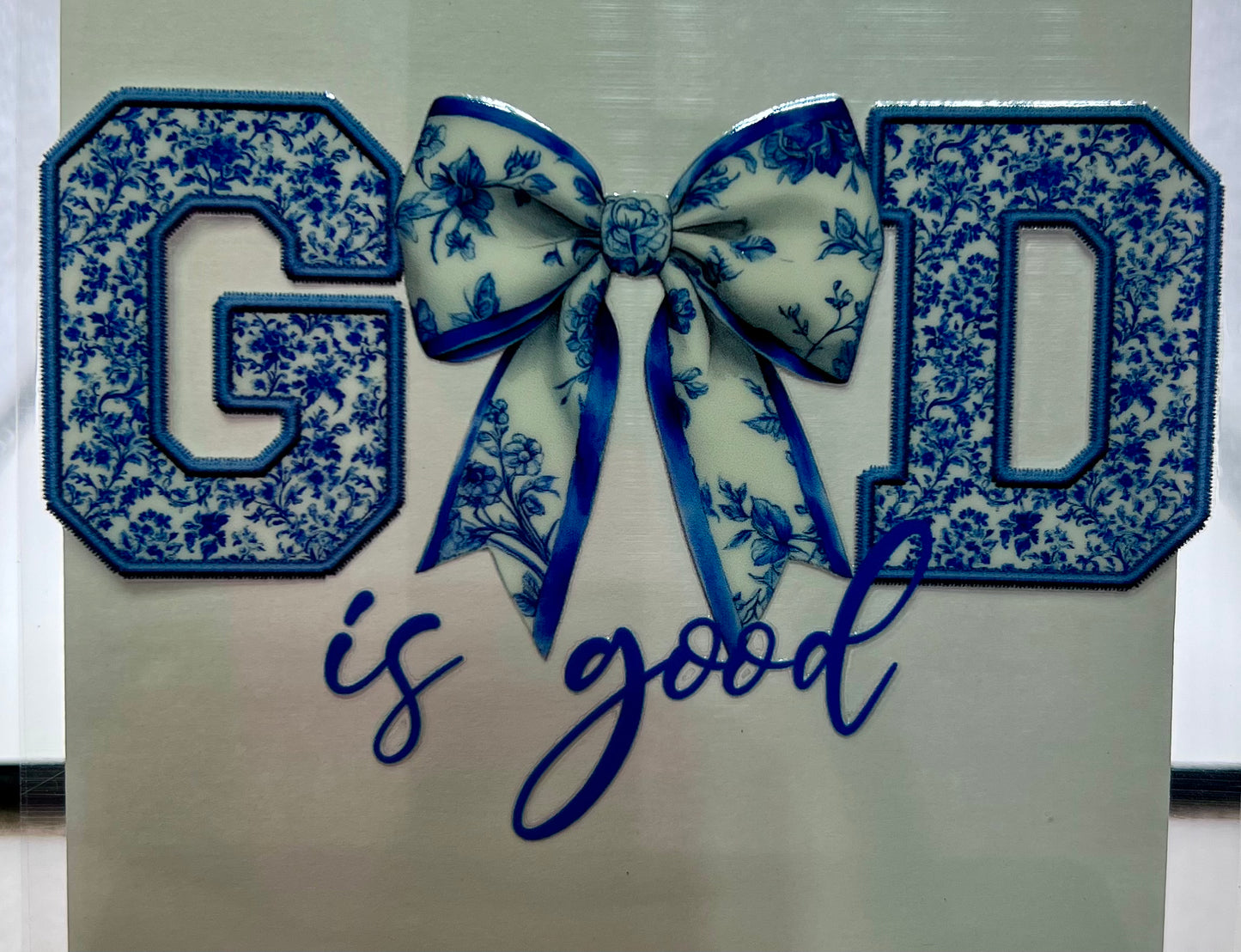 Blue & White Floral God Bow Decal