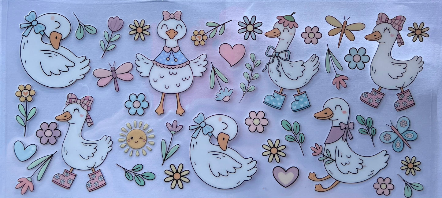 Geese, flowers, hearts