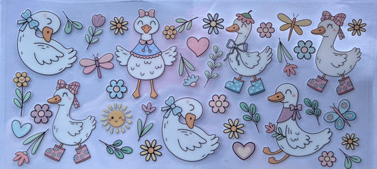 Geese, flowers, hearts