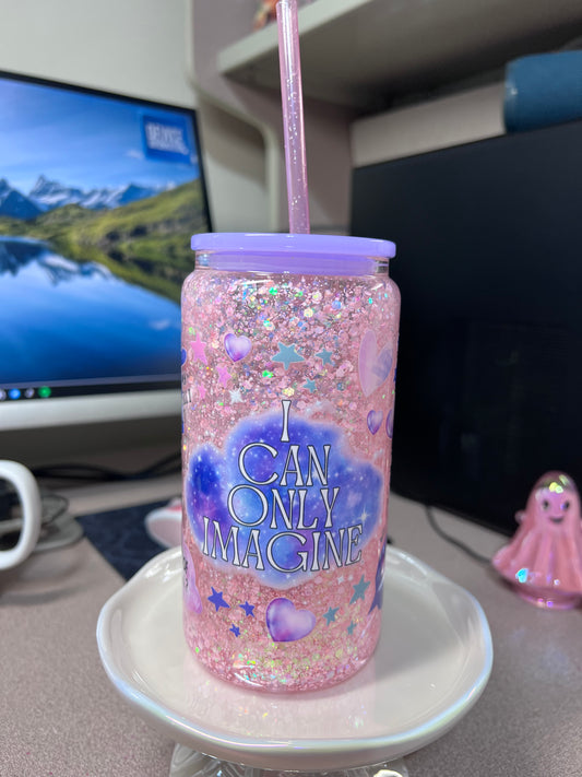 16 oz GLASS w/ Handle Suspended flow with glitter straw