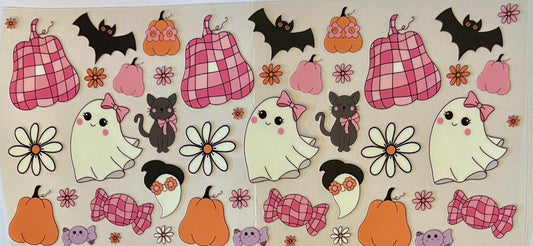 Pink-checked pumpkins & ghosts