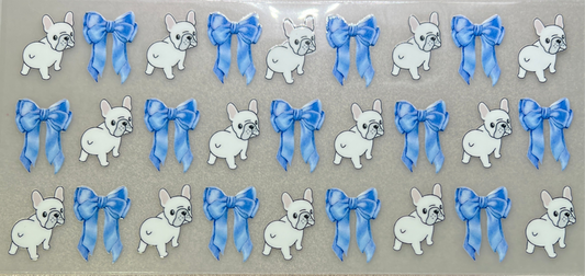 White Frenchie blue bows