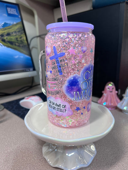 16 oz GLASS w/ Handle Suspended flow with glitter straw