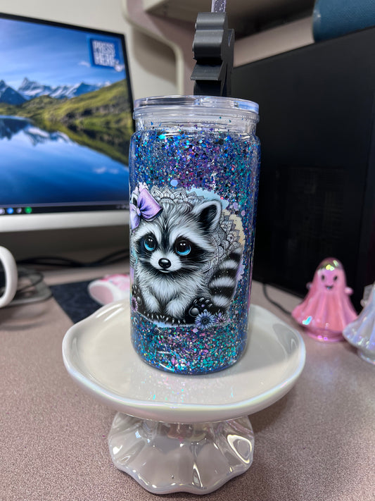 16 oz ACRYLIC Suspended flow with Bow straw charm