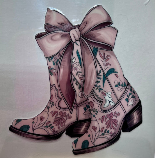 Pink Printed Boots w/Bow