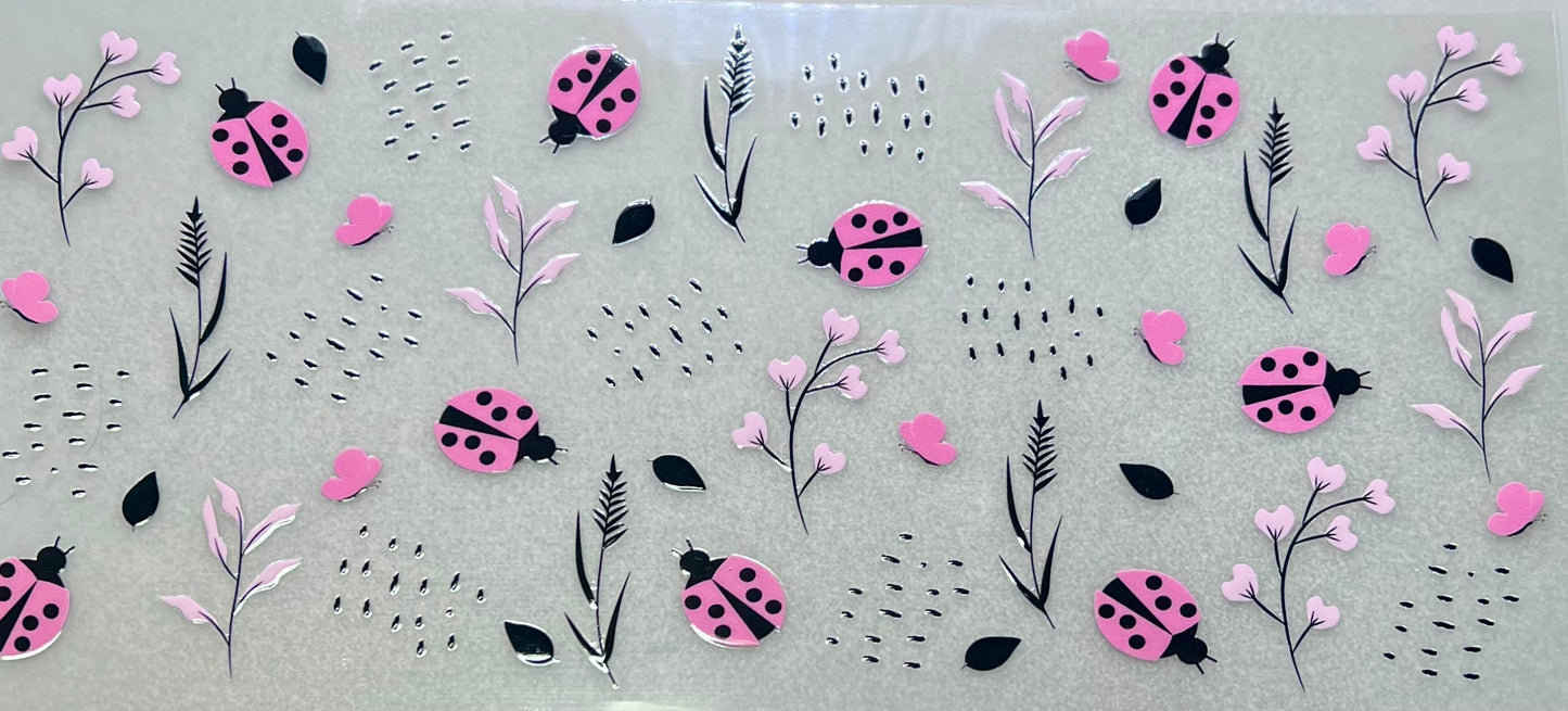Pink Ladybugs & Flowers