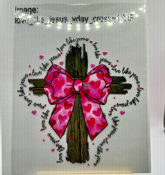 Wooden cross pink heart bow