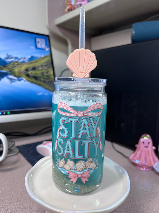 16 oz ACRYLIC Beach flow with glitter straw & straw charm