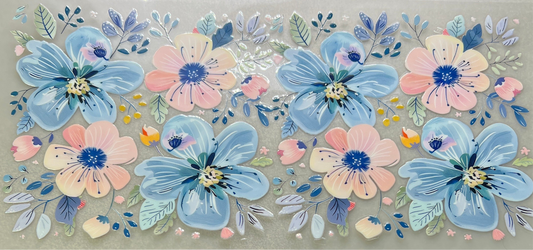 Large pink and blue flowers