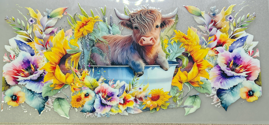 Cow in tub with flowers