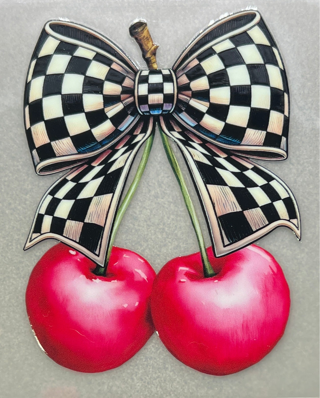 Stemmed cherries with black check bow