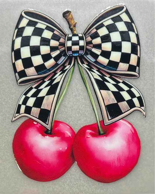 Stemmed cherries with black check bow