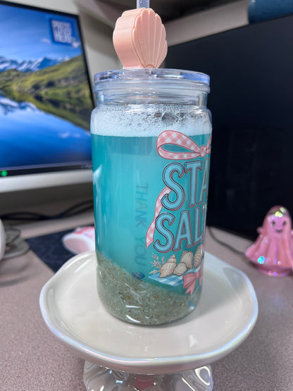 16 oz ACRYLIC Beach flow with glitter straw & straw charm