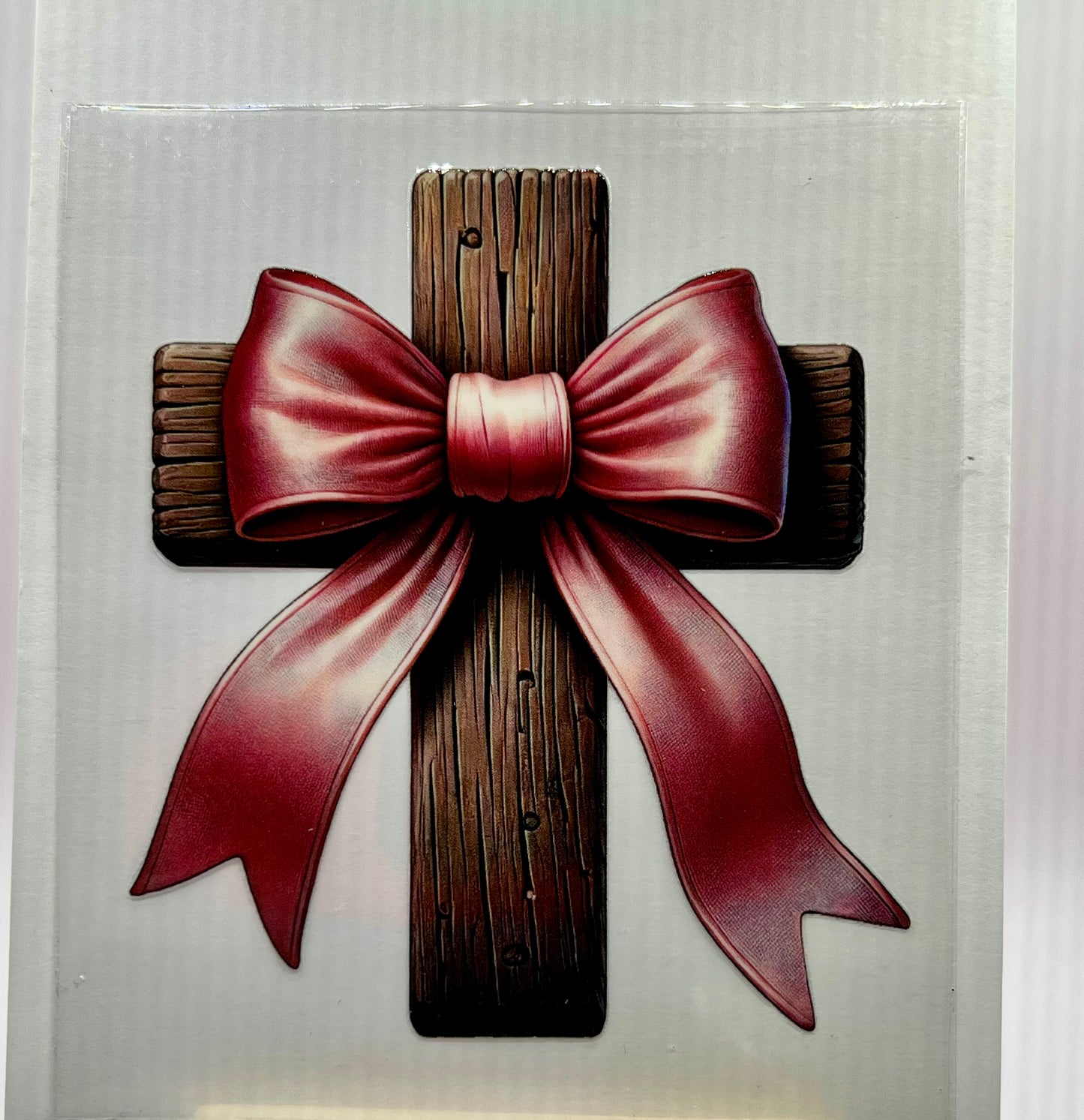 Wood cross - pink bow