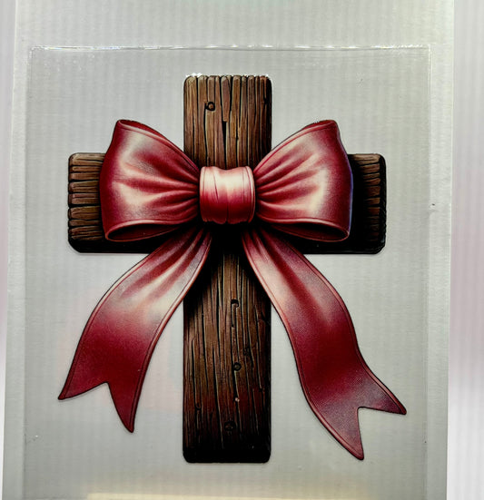 Wood cross - pink bow