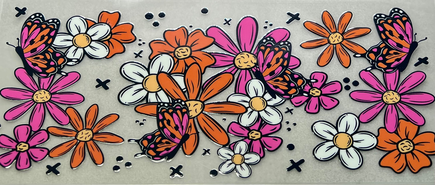 Orange & Hot Pink Floral Butterflies