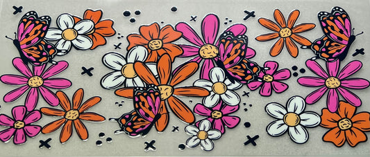 Orange & Hot Pink Floral Butterflies
