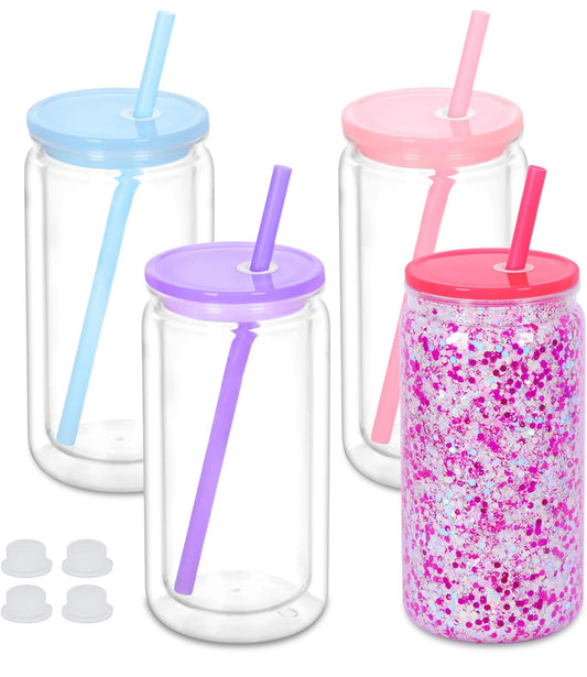16 oz ACRYLIC glitter globe w/colored lid
