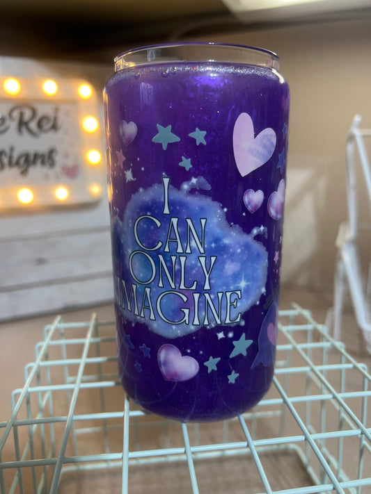 16 oz GLASS purple shimmer glitter globe with clear ACRYLIC lid