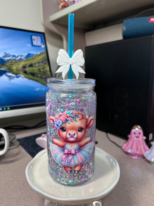 16 oz ACRYLIC suspended flow w/ straw charm