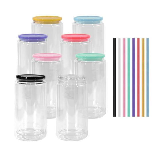 16 oz GLASS glitter globe w/colored acrylic lid