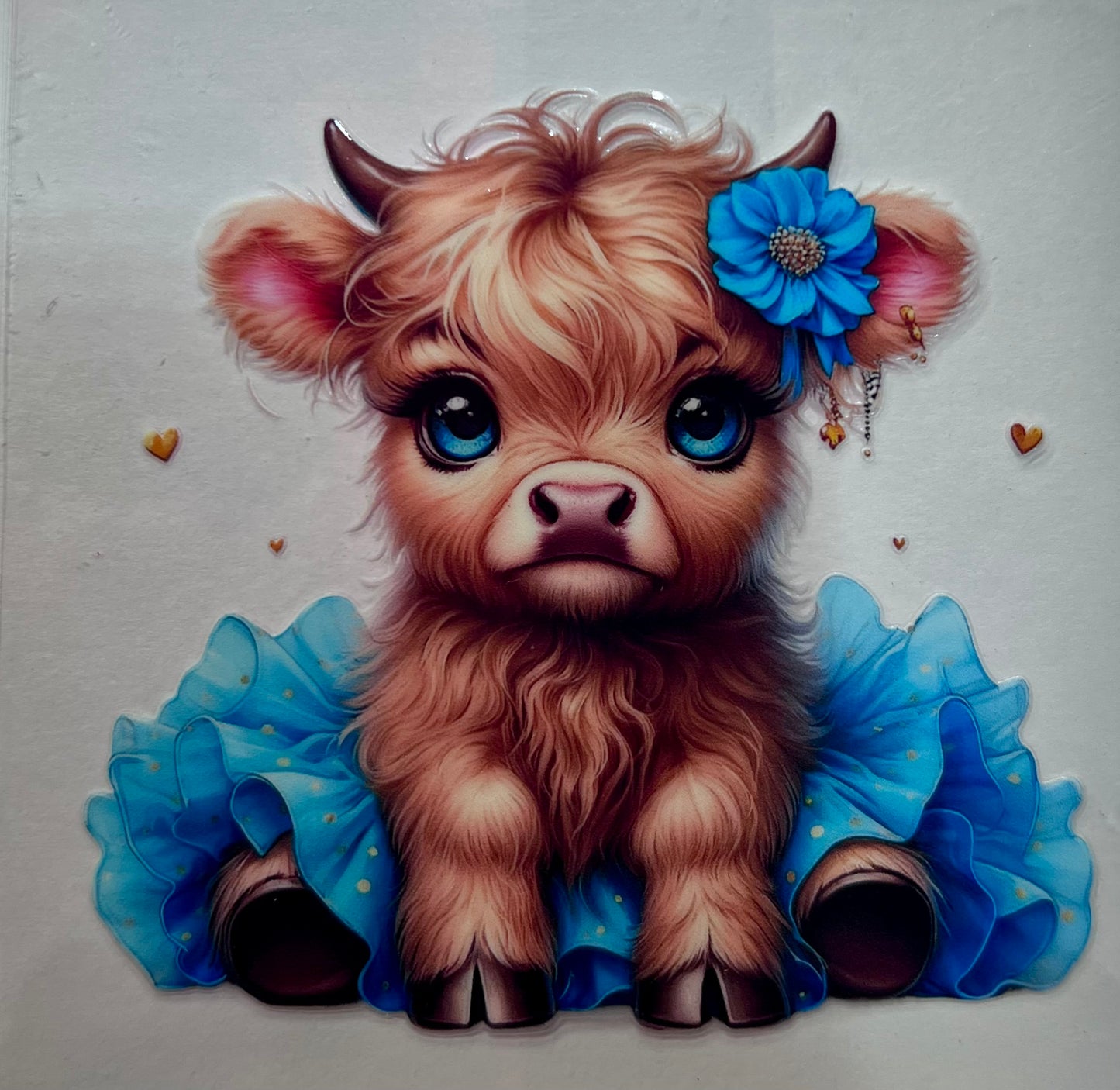 Blue flower highland cow Decal