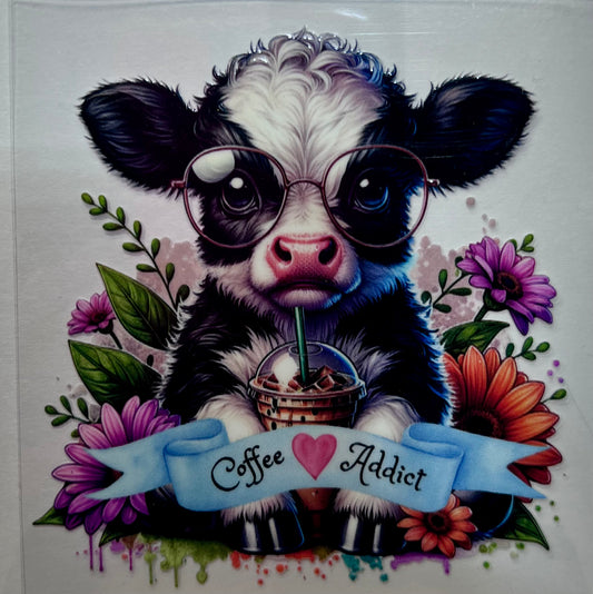 Coffee Addict Cow Decal