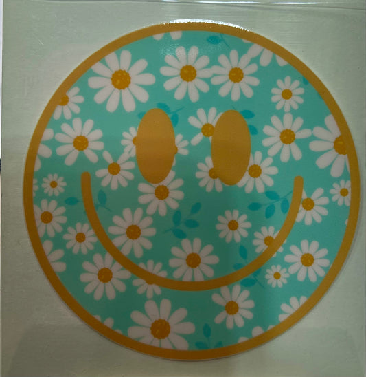Smiley Yellow & Turquoise 4 in Decal